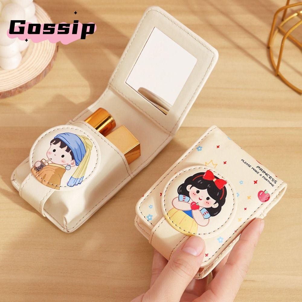 Gossip กระเป๋าลิปสติก, พร้อมกระเป๋าแต่งหน้าหนัง PU กระจก, กระเป๋าใส่ลิปสติกขนาดเล็กแบบพกพาการ์ตูน