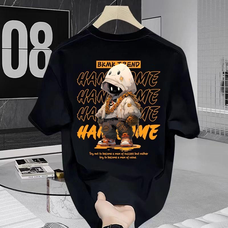 เสื้อยืดคอกลม-แขนสั้น oversize t-shirt  พิมพ์ลายสตรีทแฟชั่นสุดเท่ T-shirt men โอเวอร์ไซส์ เสื้อฮิปฮอปเมกา สีขาว-ดำ