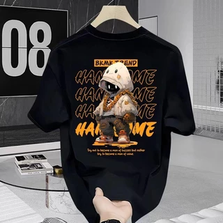 เสื้อยืดคอกลม-แขนสั้น oversize t-shirt พิมพ์ลายสตรีทแฟชั่นสุดเท่ T-shirt men โอเวอร์ไซส์ เสื้อฮิปฮอปเมกา สีขาว-ดำ