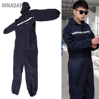 MMADAR Work Coverall XL มีฮู้ดกันสนิมแขนยาวสีน้ำเงินเข้มสะท้อนแสงสำหรับโรงงาน