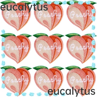 Eucalytus1 แผ่นผ้าโพลีเอสเตอร์ ปักลายพีช สีชมพู 2.78x2.63 นิ้ว สําหรับเย็บติดเสื้อผ้า หมวก DIY 9 ชิ้น