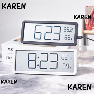 Karen นาฬิกาดิจิทัลแขวนผนัง หน้าจอ LCD แสดงความชื้น พลาสติก 2 สี ใช้แบตเตอรี่ สําหรับตกแต่งบ้าน