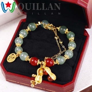 Quillan สร้อยข้อมือ สองชั้น สร้างสรรค์ โซ่สีทอง ตัวละครนําโชคจีน เครื่องประดับแฟชั่น เฉพาะการออกแบบ สร้อยข้อมือหยกเทียม