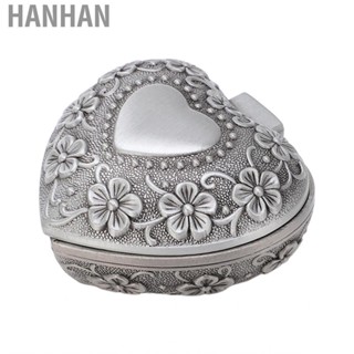 Hanhan Heart Shaped Jewelry Box Retro Flower Carving Pattern Metal LIF