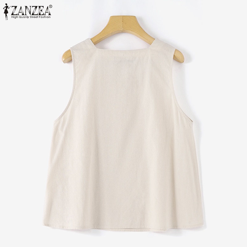 Zanzea เสื้อกล้าม แขนกุด คอสี่เหลี่ยม สีพื้น สไตล์เกาหลี สําหรับผู้หญิง — صورة 8