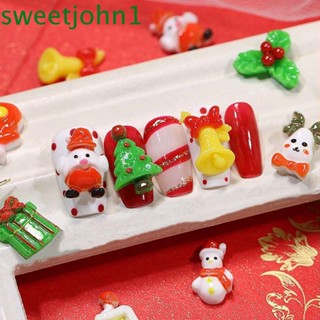 Sweetjohn กระดิ่งเรซิ่น ลายการ์ตูนสโนว์แมน 3D น่ารัก หลากสี สําหรับตกแต่งเล็บ