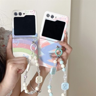 เคสโทรศัพท์มือถือนิ่ม แบบพับได้ ลายสายรุ้ง พร้อมสายโซ่คล้อง สําหรับ Samsung Z Flip5 zflip 4 zflip 3 4 5