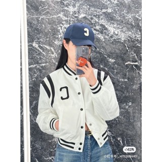 Q01P CEL 23 autumn and winter New contrast color cotton-padded baseball jacket jacket embroidery letter patch embroidery fashion all-match black and white two-color