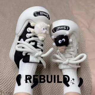 REBUILD รองเท้าผ้าใบผู้หญิง สีขาว พื้นหนา รองเท้าผ้าใบส้นสูงส้นหนา รองเท้าแฟชั่น ผูกเชือก 2023 NEW FYD23904TR 36Z230906