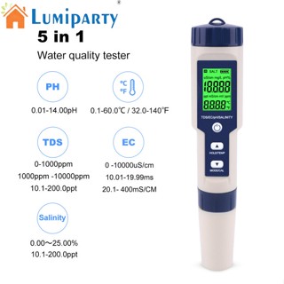 Lumiparty 5 In 1 เครื่องทดสอบคุณภาพน้ําดิจิทัล Tds ec ph ความเค็ม อุณหภูมิ สําหรับสระว่ายน้ํา ดื่ม