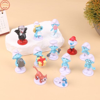 Home โมเดลฟิกเกอร์ PVC รูปการ์ตูนอนิเมะ Smurfs สีฟ้า 12 แบบ สําหรับตกแต่งเค้ก