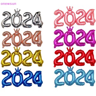 Onew ลูกโป่งฟิล์มอลูมิเนียม รูปตัวเลข 2024 สําหรับตกแต่งปาร์ตี้ปีใหม่ 1 ชุด