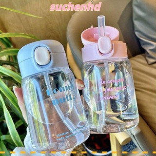 Suchenhd ขวดน้ําใส ลายการ์ตูน พร้อมหลอดดูด และฝาปิด กันหก ขนาด 400 มล. สําหรับเด็กวัยหัดเดิน