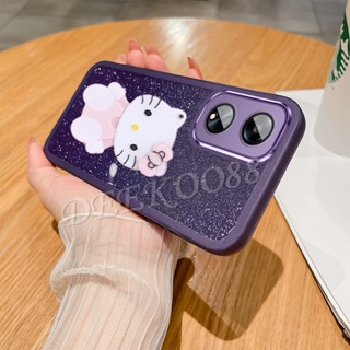 เคสโทรศัพท์มือถือ ซิลิโคนนิ่ม TPU กันรอยกล้อง ลายแมว KT สีชมพูน่ารัก กลิตเตอร์ คละสี สําหรับ OPPO A38 4G A38