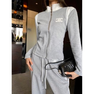 ♥ เช็คสินค้าก่อนสั่ง 2สี CELINE SET JOGGING PANTS ชุดเซท ชุดเซต สปอร์ต เสื้อแจ็คเก็ต ซิบหน้า + กางเกงขายาว ซีลีน เซลีน