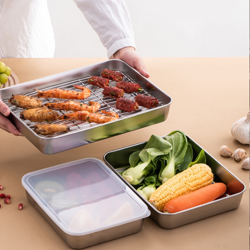 ตะแกรงบาร์บีคิวสแตนเลส304 พร้อมถาดรองน้ำมัน 3ขนาด S/M/L มีด้ามจับ แข็งแรงทนทาน - รูปที่ 7