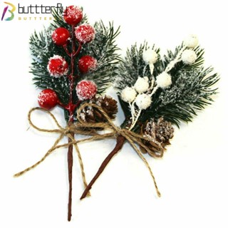 Buttterfly ดอกไม้ประดิษฐ์ กิ่งไม้สน DIY สําหรับตกแต่งบ้าน ต้นคริสต์มาส 5 ชิ้น