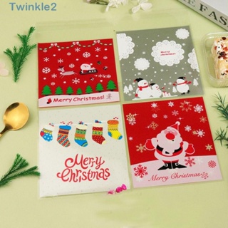 Twinkle ถุงพลาสติก ลายกวาง เกล็ดหิมะ มีกาวในตัว สําหรับใส่ขนม บิสกิต คริสต์มาส 100 ชิ้น