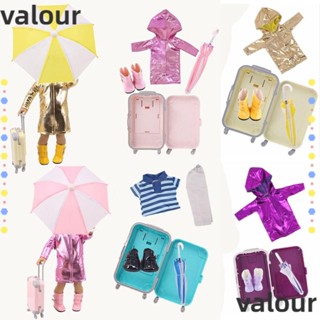 Valour ชุดของเล่นตุ๊กตา กระเป๋าเดินทาง ร่ม รองเท้าบูท เสื้อกันฝน 4 ชิ้น