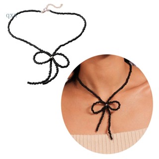 Ch*【พร้อมส่ง】โซ่ลูกปัดสีข้าว ประดับโบว์ ปรับได้ สําหรับนักเรียน เสื้อกันหนาว