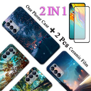 2 IN 1 OPPO Reno5 5G เคสนิ่ม พิมพ์ลาย พร้อมตัวป้องกันหน้าจอเซรามิค แบบโค้ง