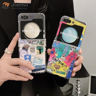 Jiehui เคสโทรศัพท์มือถือ ลายแสตมป์โลก สามชิ้น สําหรับ Samsung Z Flip5 Z Flip4 Z Flip3