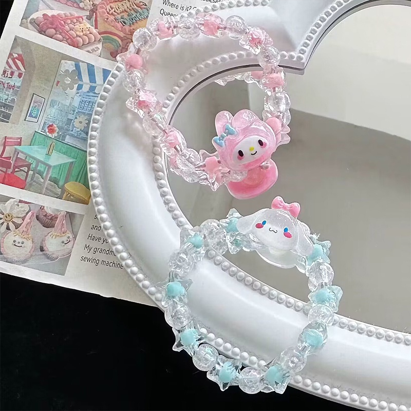 Cinnamoroll Kuromi My Melody Sanrio สร้อยข้อมือ สายหนัง ประดับคริสตัล ลายการ์ตูนน่ารัก ของเล่นคู่รัก สําหรับเด็กผู้หญิง วันเกิด