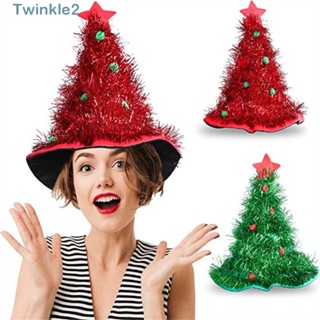 Twinkle หมวกต้นคริสต์มาส ผ้าเรยอน แบบไม่ทอ แวววาว สําหรับเด็ก และผู้ใหญ่