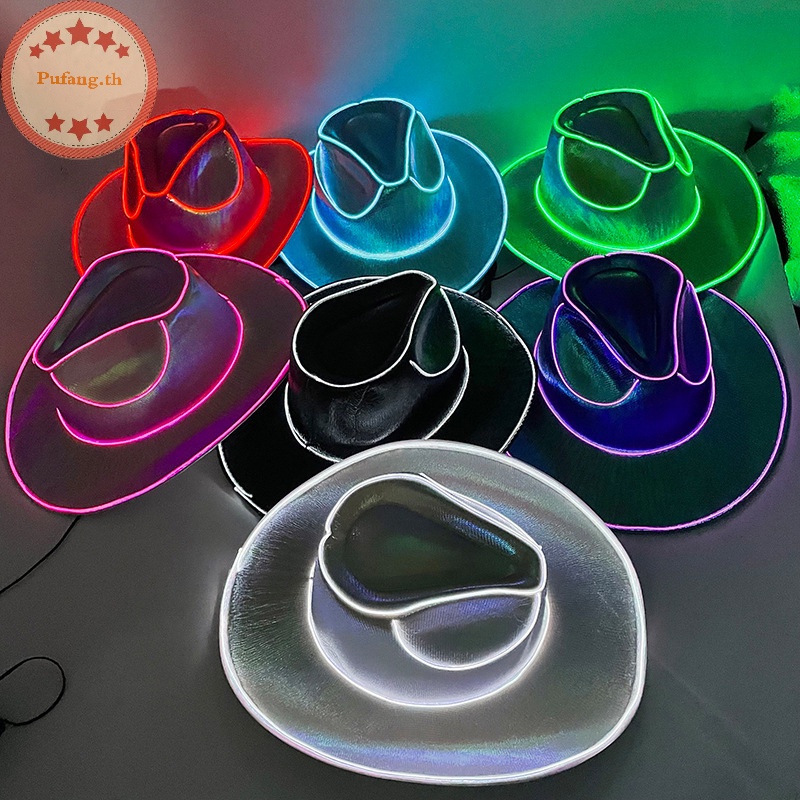 PUFANG Disco Luminous Led Cowgirl หมวกเรืองแสง Light Bar Bachelorette Party Supplies กระพริบนีออน Western หมวกคาวบอย TH