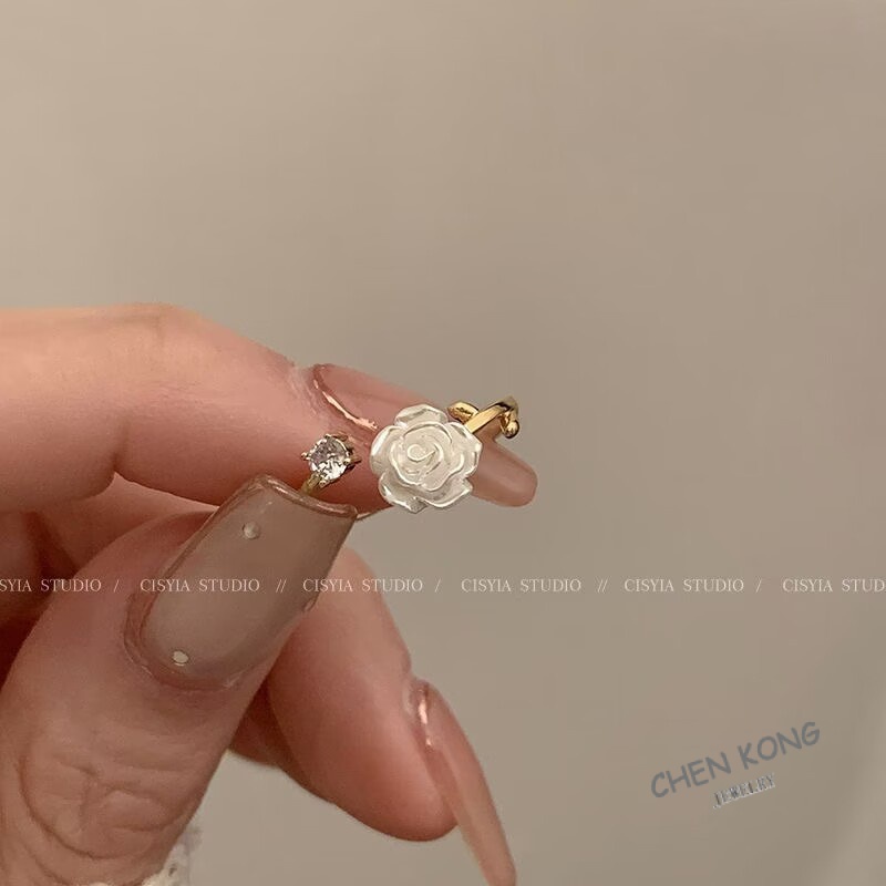 แหวนนิ้วชี้ รูปดอกคามิเลีย ดอกกุหลาบ ดอกคามิเลีย ปรับได้ สําหรับคู่รัก แฟนสาว - รูปที่ 3