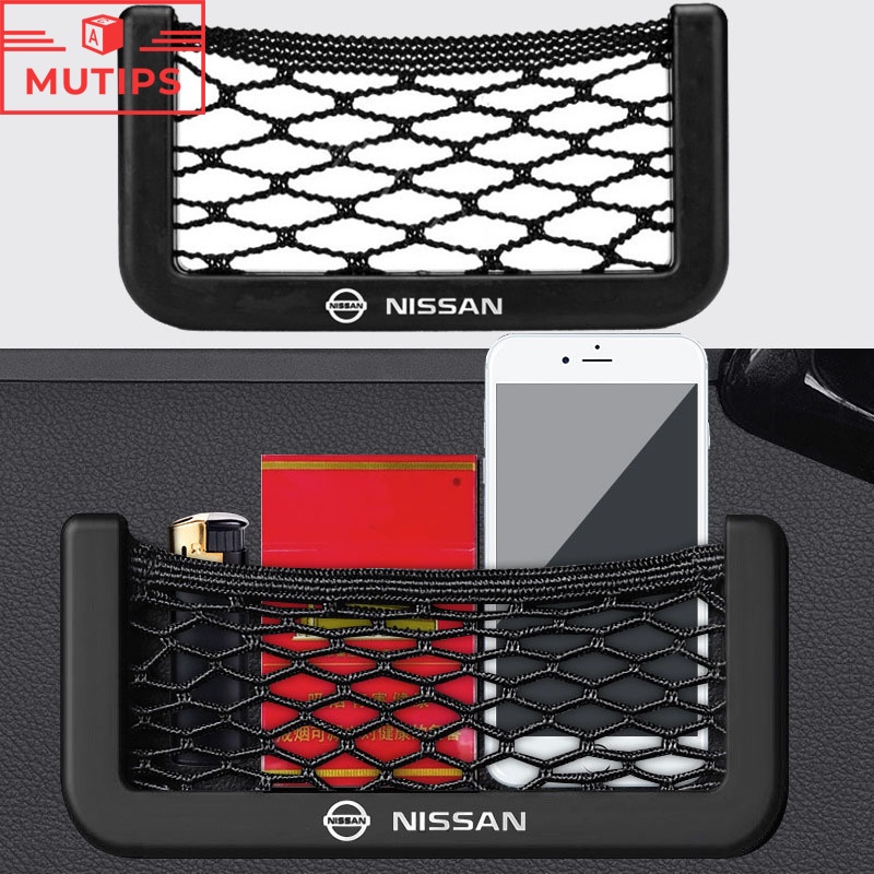 Nissan ตาข่ายเก็บของ สำหรับใช้งานในรถยนต์ ติดด้านข้างเบาะรถยนต์ เหมาะกับการเก็บโทรศัพท์มือถือ กระเป๋า นามบัตร ของชิ้นเล็ก Kicks 2022 Note Almera Terra Navara nismo xtrail t32 t33 March Teana Leaf Juke Sylphy