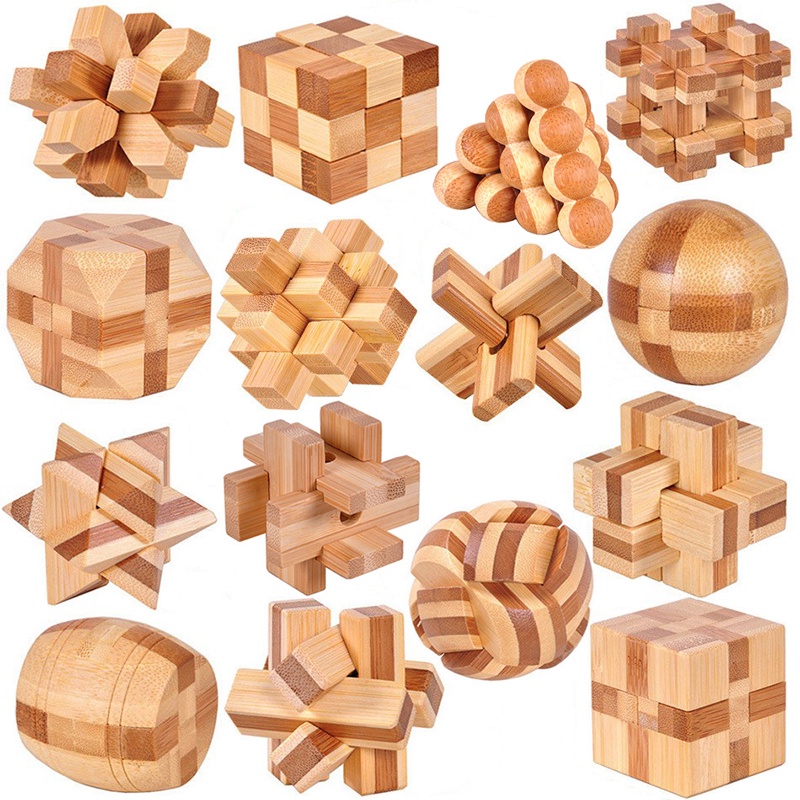 Small Lu Ban Lock IQ Brain Teaser Educational Toy for Kids Children Wooden Kong Ming Unlock Toys Adu