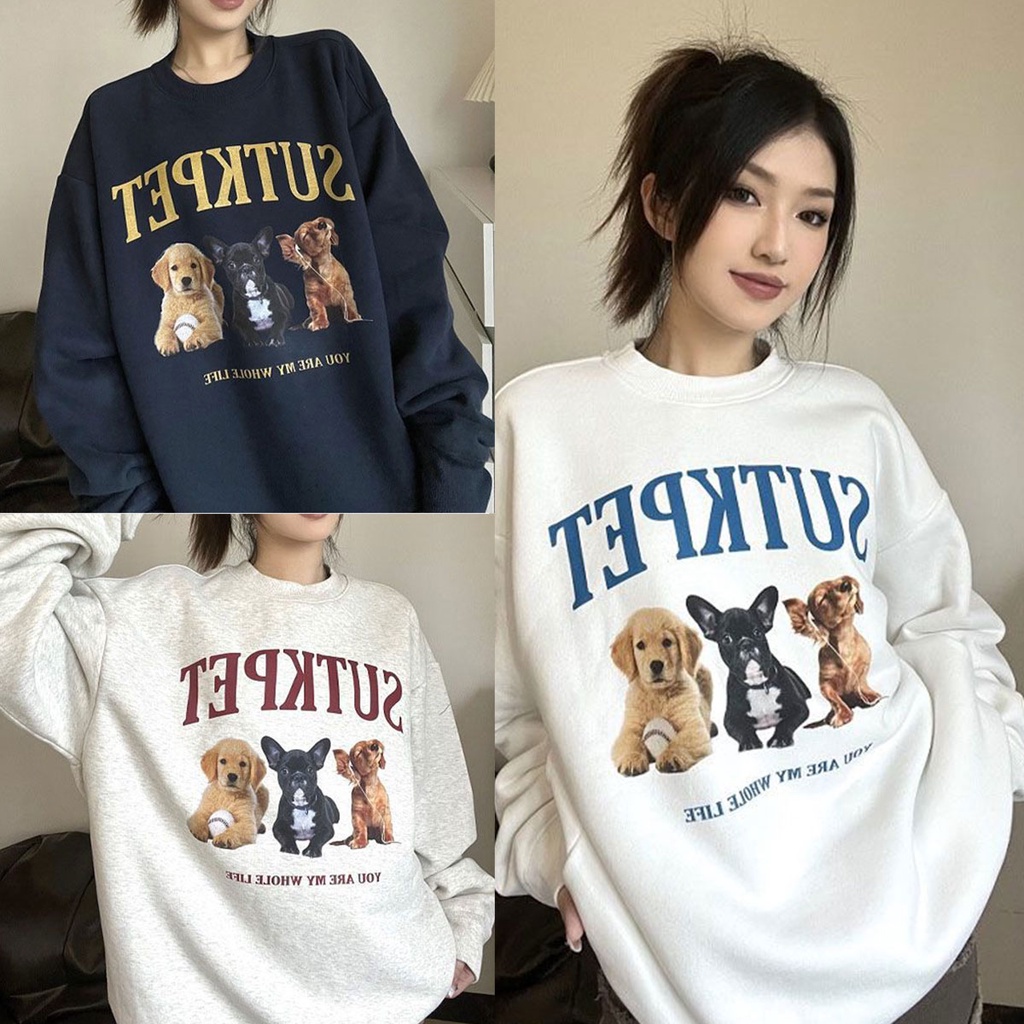 เสื้อกันหนาวเเขนยาว เกาหลี ใส่สบายๆ ทรงหลวม สไตล์สปอร์ต