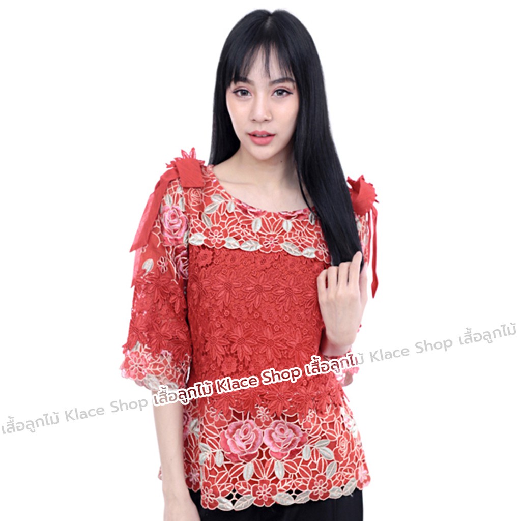 เสื้อลูกไม้สีแดง เสื้อตรุษจีน NR286 - KLACES