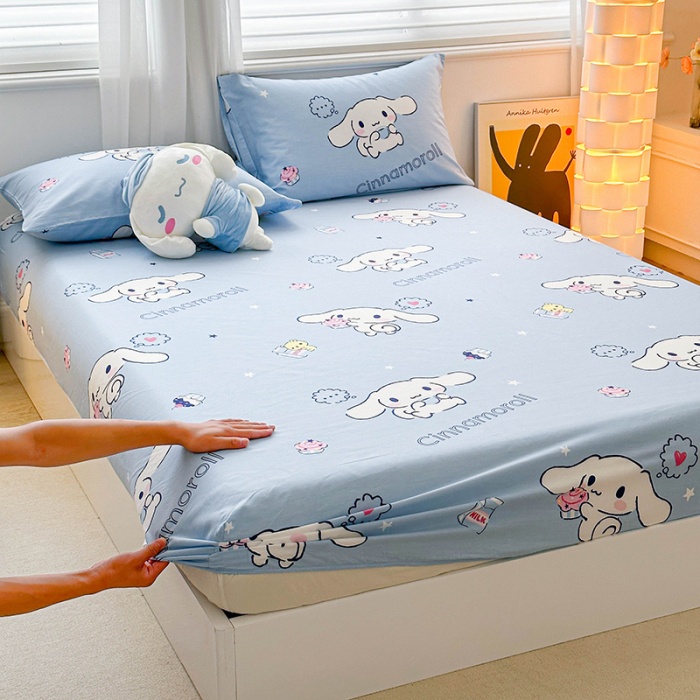 ผ้าปูที่นอน ผ้าฝ้าย 100% พิมพ์ลาย Kuromi และคิตตี้ ขนาดคิงไซส์