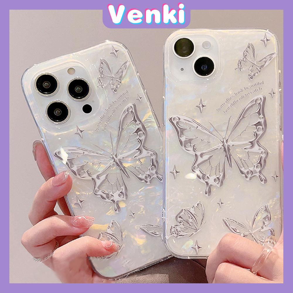 VENKI - เข้ากันได้สำหรับ เคสไอโฟน เคสไอโฟน11 เคส iphone 11 กรณี CLEAR กรณีเชลล์รูปแบบกระดาษแข็ง TPU Soft Case สวยเรียบง่ายเงินผีเสื้อเข้ากันได้กับ iPhone 15 14 PRO MAX 13 PRO MAX 12 XR XS 8 PLUS