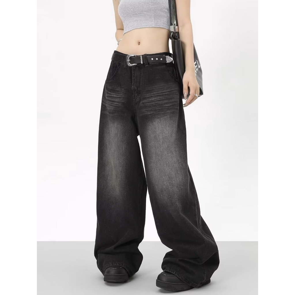 DaDuHey Women New American Style High Street Retro Jeans Straight Loose Fashion Brand Wide-Legged Casual Mop Long Pants ราคา ถูกที่สุด ดีลบีเคเค แกลเลอรีภาพที่ 7