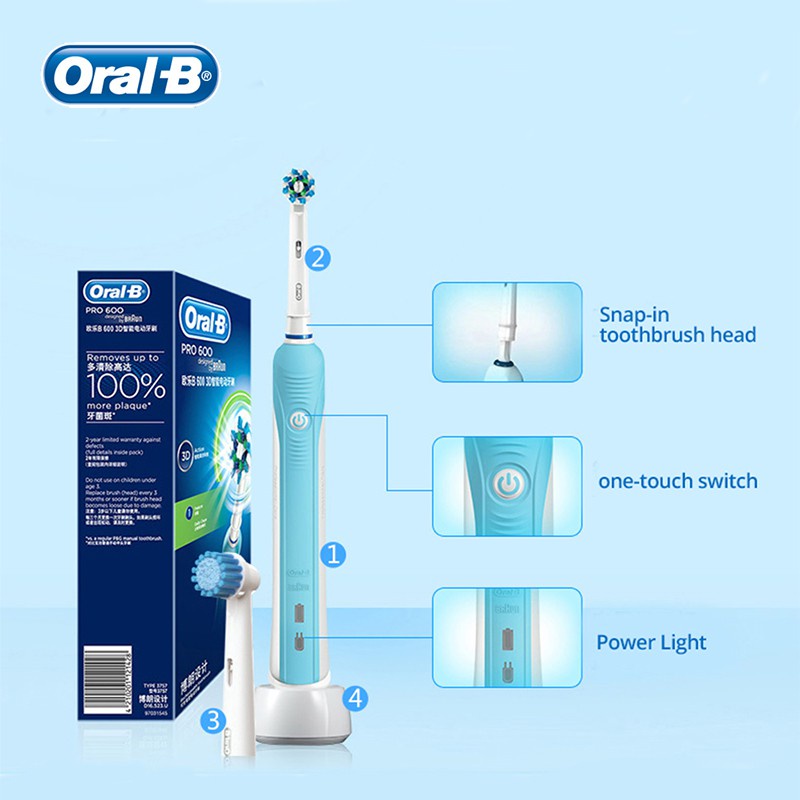 ทางปาก-ข มือโปร 4000 แปรงสีฟันไฟฟ้าแบบชาร์จไฟได้ 3ง โซนิคหมุนสวิงสมาร์ทผู้ใหญ่แปรงฟัน 4 โหมดการแปรงฟัน 2 นาทีจับเวลา