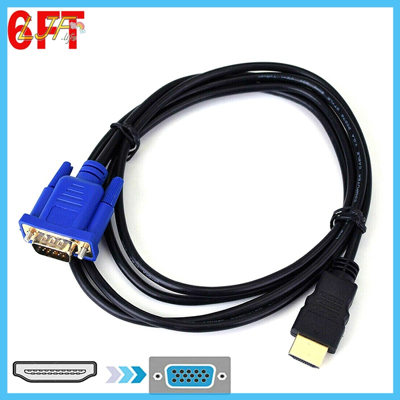 Ljf อะแดปเตอร์แปลงสายเคเบิ้ล HDMI ตัวผู้ เป็น VGA ตัวผู้ สําหรับ PC DVD 1080p HDTV 6 ฟุต TH