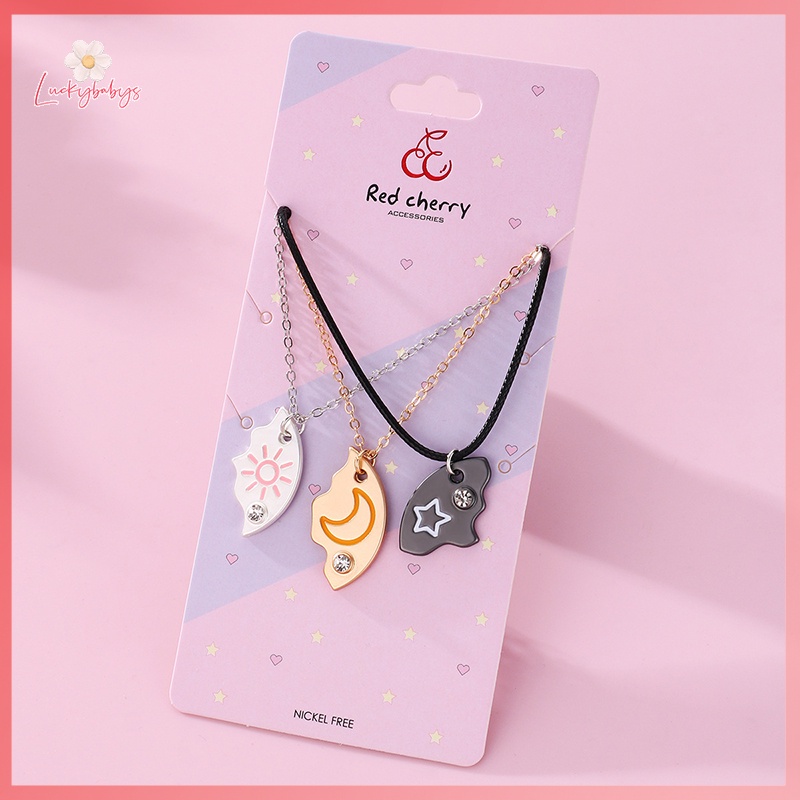 Luckybabys> Lovecryst 3 ชิ้น / เซต ดวงอาทิตย์ ดวงจันทร์ ดาว จี้ สร้อยคอ เพื่อนที่ดีที่สุด Bff มิตรภาพ สร้อยคอคู่ เครื่องประดับแฟชั่น ใหม่