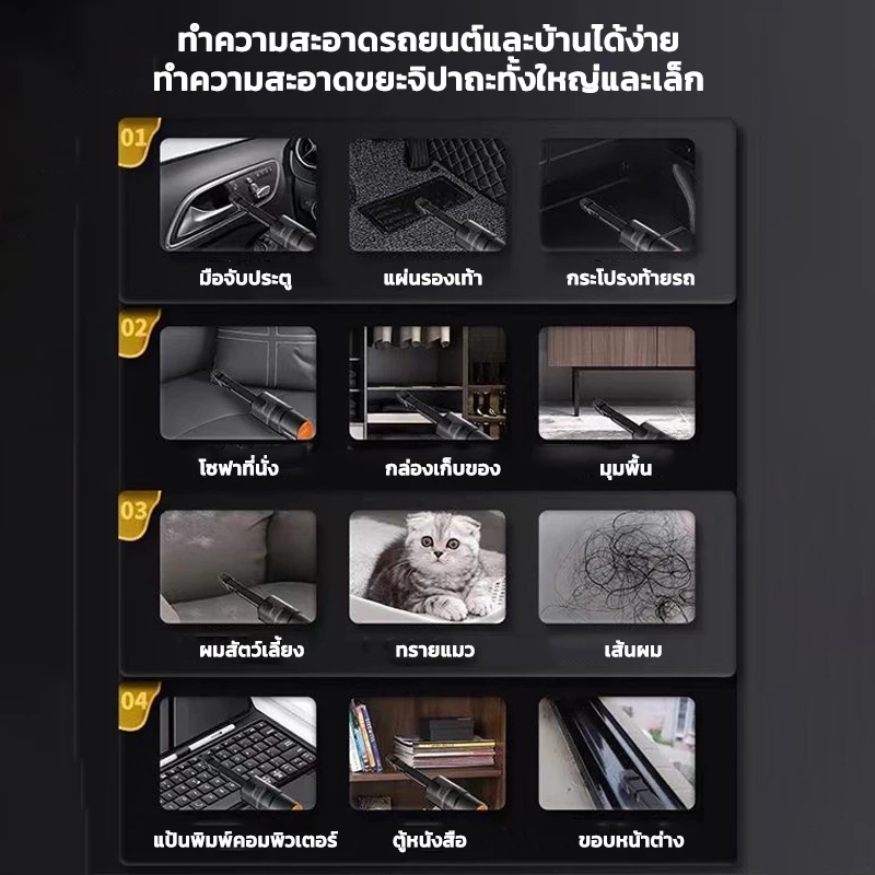 KAISER เครื่องดูดฝุ่นไร้สาย เครื่องดูดฝุ่นในรถ เครื่องดูดฝุ่นขนาดเล็ก ที่ดูดฝุ่นในรถยนต์ภายในบ้าน เตียง เครื่องดูดฝุ่น thumbnail 9