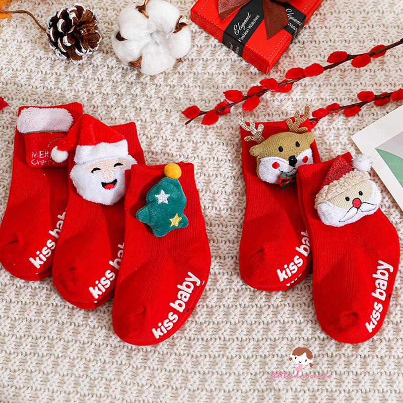 Xzq-ถุงเท้าคริสต์มาสสําหรับเด็ก Xmas Cotton Cozy Crew Socks พร้อมกริปเปอร์