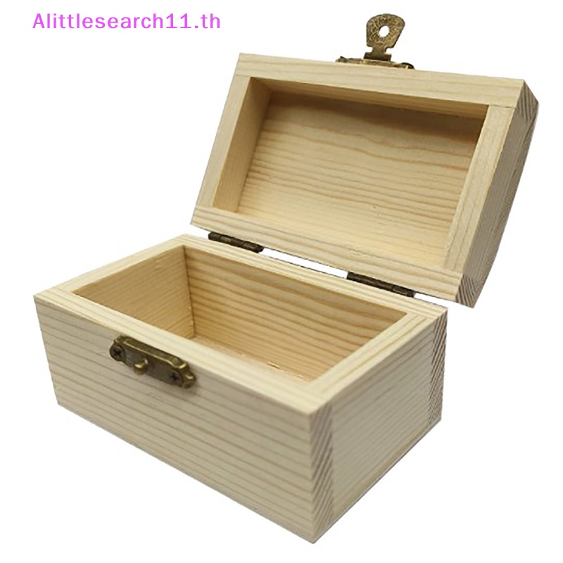 Alittlesearch11 กล่องไม้เปล่า ทรงสี่เหลี่ยม สไตล์วินเทจ สําหรับใส่เครื่องประดับ งานฝีมือ DIY TH