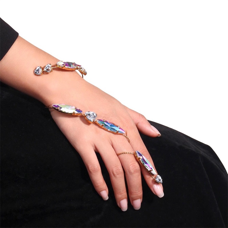 สร้อยข้อมือนิ้วมือ ประดับเพชรเทียม สีสันสดใส สไตล์เรโทร เครื่องประดับ สําหรับผู้หญิง งานราตรี