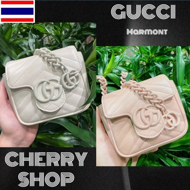 New 🍒กุชชี่ Gucci GG Marmont quilted belt bag กระเป๋าโซ่/กระเป๋าสะพายไหล่/กระเป๋าสะพายข้าง UE28