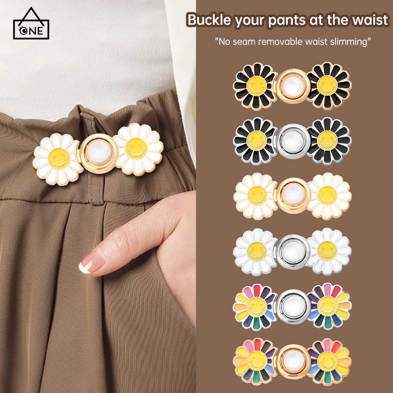 COD❤️กระดุมลายดอกไม้หน้ายิ้มละเอียดอ่อนปรับได้ถอดออกได้สําหรับกางเกงยีนอุปกรณ์เสื้อผ้าสวยงามทนทาน-a.one