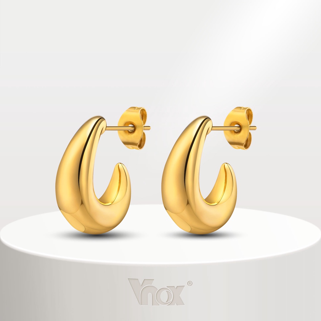 Vnox ต่างหูตะขอ รูปตัว C สีทอง 18K สไตล์คลาสสิก แฟชั่นสําหรับผู้หญิง