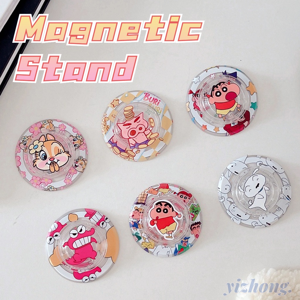ขาตั้งโทรศัพท์มือถือ PC แม่เหล็ก ทรงกลม กันกระแทก ลายการ์ตูนชินจัง Buriburizaemon Pig สําหรับโทรศัพท์มือถือ แท็บเล็ต