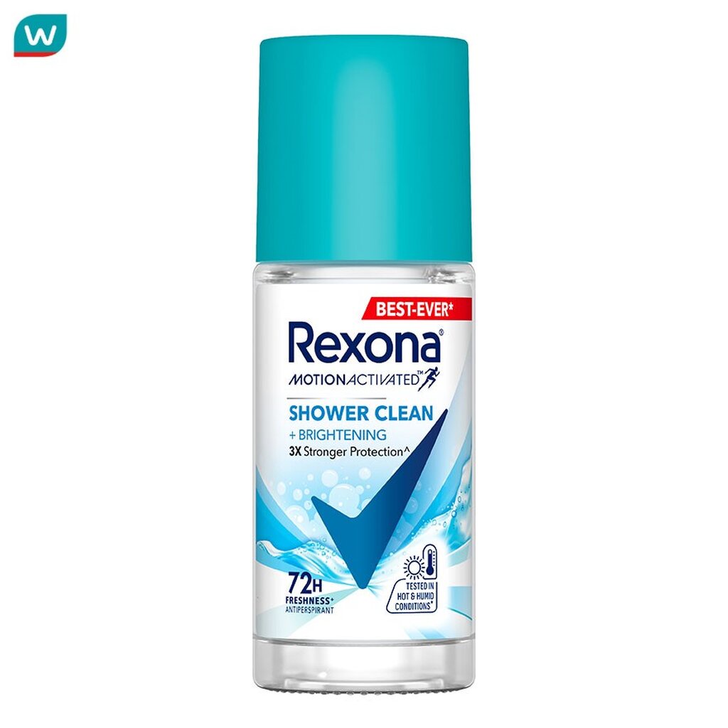 Rexona เรโซนา โรลออน ชาวเวอร์ คลีน + ไบรท์เทนนิ่ง แอนติเพอสไปแรนท์ 45 มล. ลดเหงื่อระงับกลิ่น