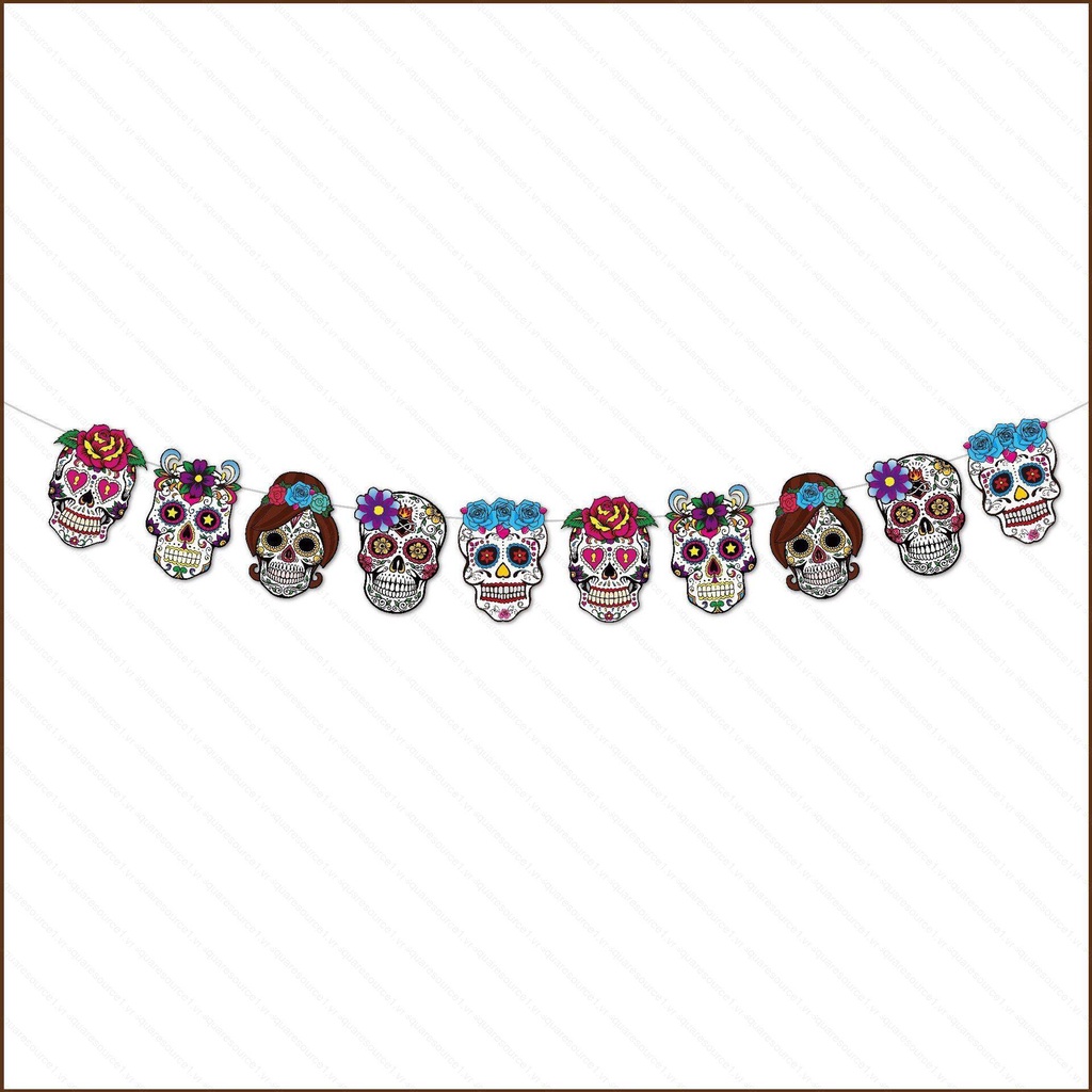 Squar1 ธงแบนเนอร์กระดาษสักหลาด ลายหัวกะโหลก Death Day of the Dead สําหรับตกแต่งปาร์ตี้